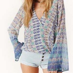 Blue Life Semi Sheer Beach Flowy Boho Top Size XS